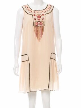 Anna Sui for Anthropologie Hiawatha Drop Waist Embroidered Dress Size 8
